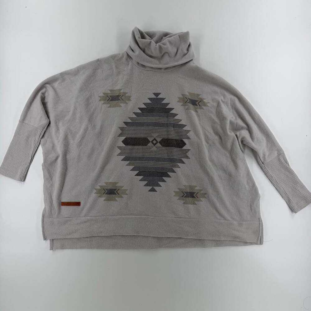 1586 Simply Southern Aztec Turtleneck Poncho One Size Gray